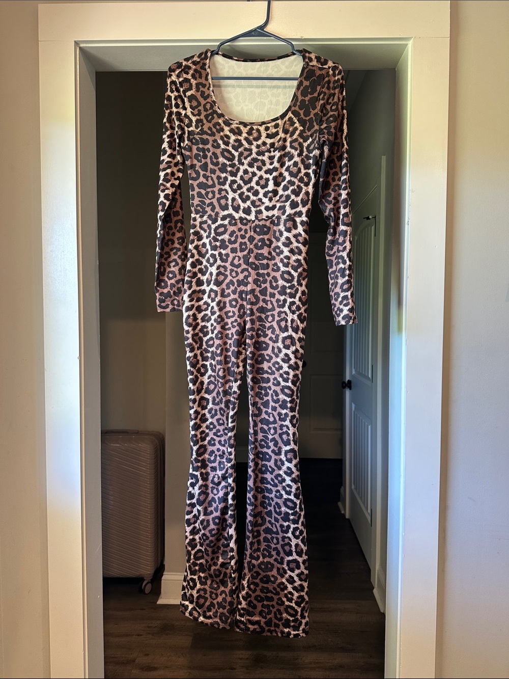 Leopard Print Long Sleeve Jumpsuit - Brown & Black